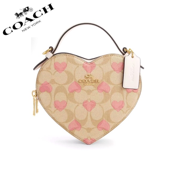 Coach Handbags - NWT COACH Heart Crossbody In Signature Canvas With Heart Print